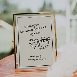 Para todas as histórias de amor modelo de sinal de casamento, sinal de gerações de amor, sinal de mesa familiar desenhado à mão, ilustração de rabisco divertido Doodle