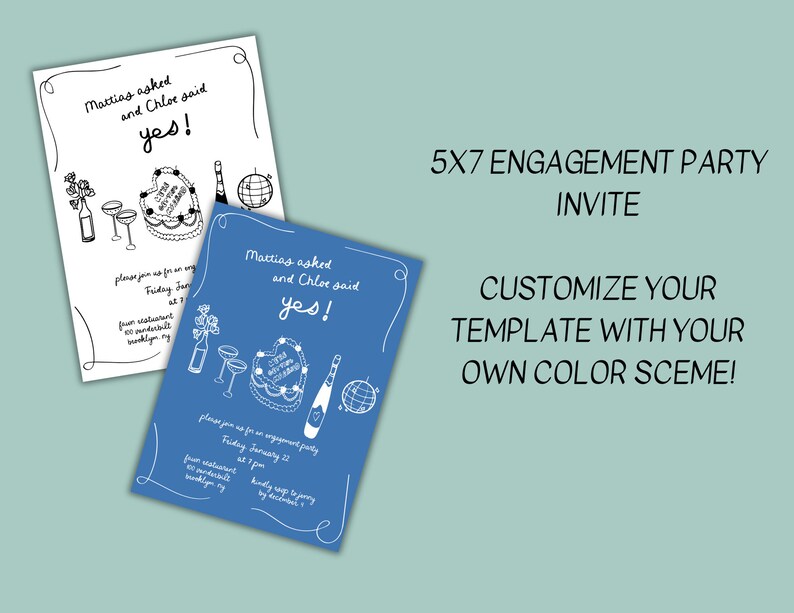 Hand Drawn Engagement Party Invitation Template, Whimsical Scribble Illustrations, Engagement Invites, Handwritten Were Engaged Invites image 4