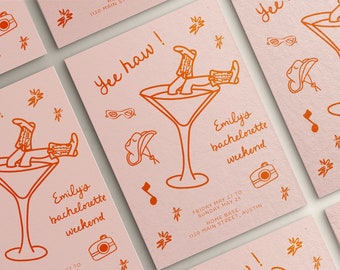 Nashville Bachelorette Party Itinerary Template | Austin Bachelorette Weekend Timeline | Last Rodeo Cowboy Bachelorette Invites | Nash Bash