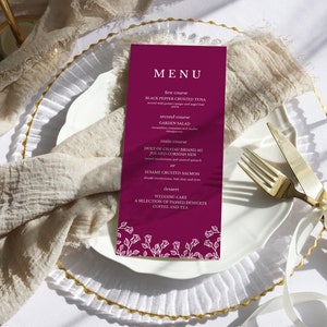 Modello di menu Borgogna / Carta da cena moderna stampabile per matrimonio, addio al nubilato / Modello di carta menu di nozze / Menu di nozze modificabile