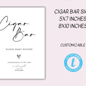 Cigar Bar Sign Template Cigar Favor Sign Personalized Cigar Bar Sign ...