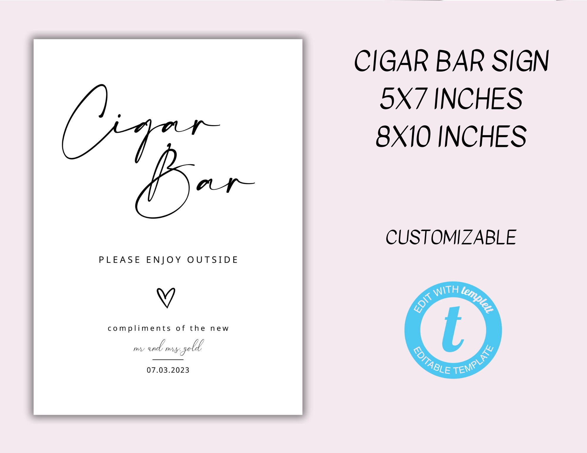Cigar Bar Sign Template Cigar Favor Sign Personalized Cigar Bar Sign