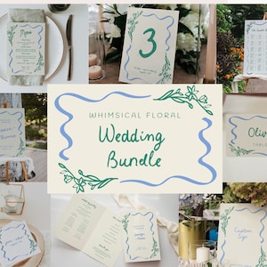 Wedding Bundle Templates, Whimsical Colorful Hand Drawn Handwritten, Wavy Doodle, Quirky Fun Wedding Reception Signage, Printable #8341