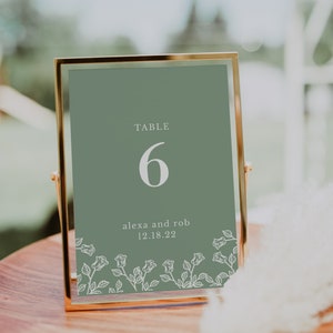 Sage Green Wedding Table Numbers, Floral Table Numbers, Reception Table Numbers, 5x7 Instant Download