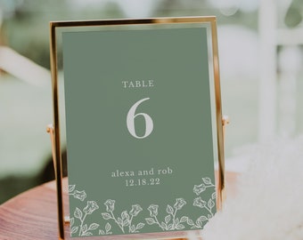 Sage Green Wedding Table Numbers, Floral Table Numbers, Reception Table Numbers, 5x7 Instant Download