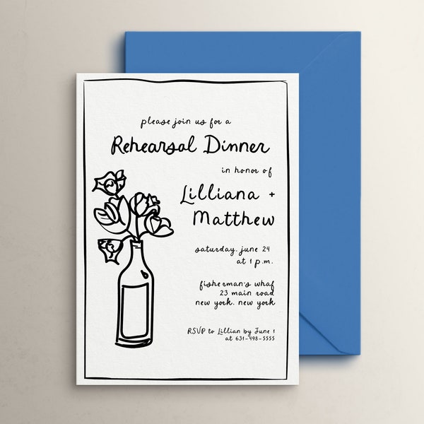 Whimsical Rehearsal Dinner Invite Template, Hand Drawn Scribble Illustration, Printable The Night Before Invites, Customizable