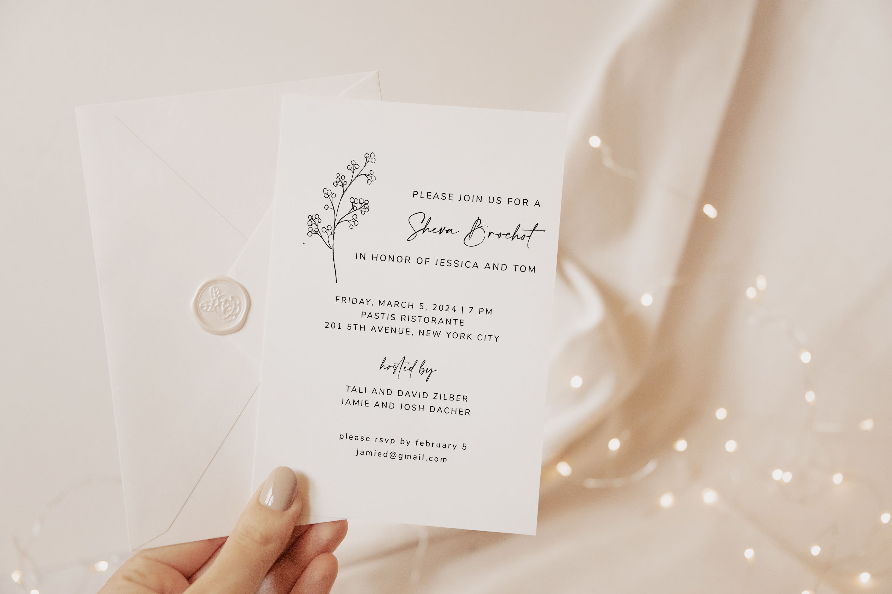 Sheva Brachot Invitation Printable Jewish Simcha Invite Shabbat Dinner ...