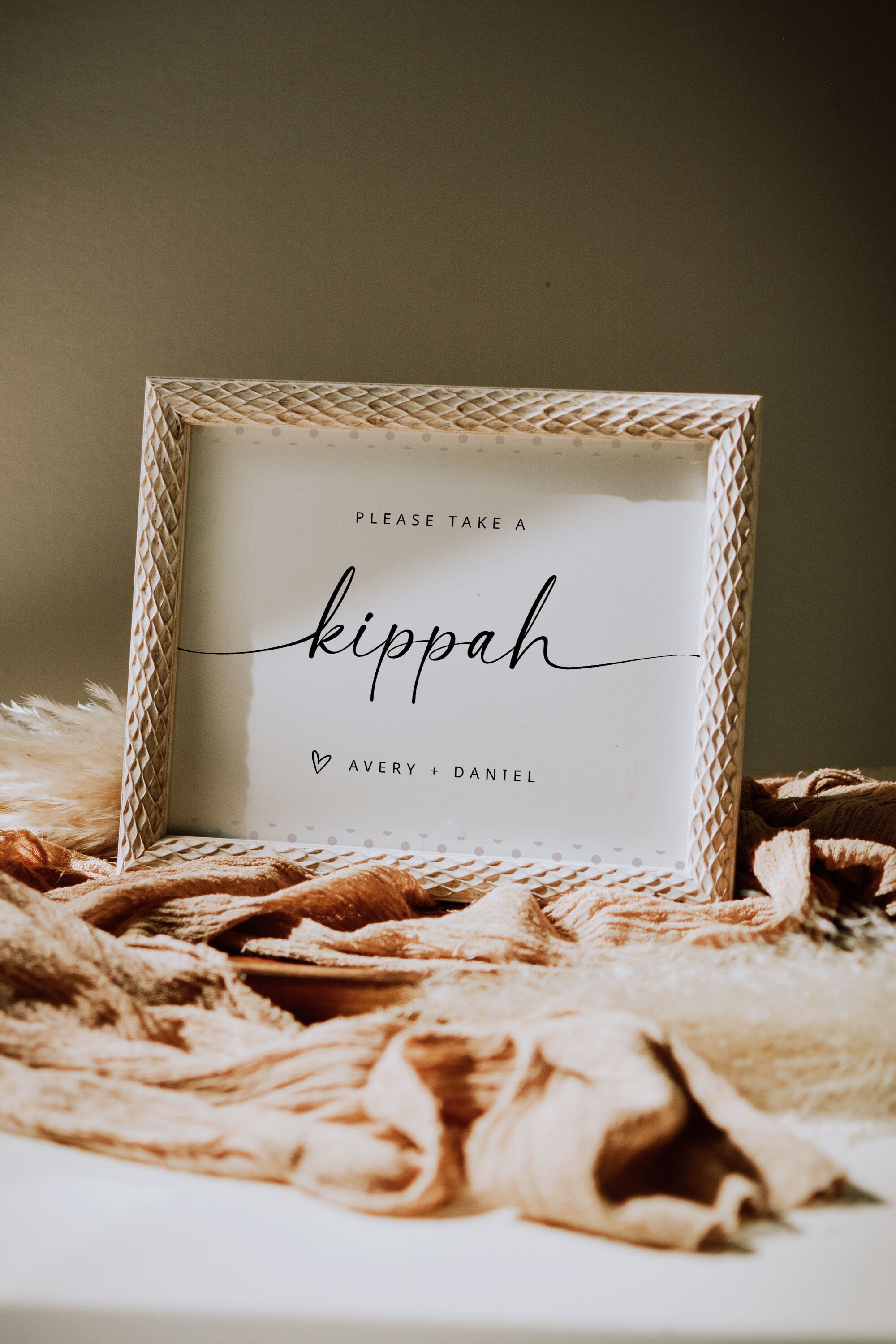 Kippah Sign Template: Jewish Wedding Yarmulke Basket (Instant Download)