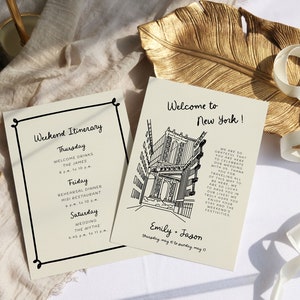 Carta de bienvenida e itinerario de la boda de Nueva York, Cronología de la boda de la ciudad de Nueva York para invitados, Nota de la bolsa de bienvenida de la boda de Brooklyn, Descarga instantánea