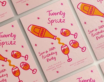 Aperol Spritz Birthday Invitation: Hand-Drawn Cocktail Party Invite (Digital Download A5/5x7in Template)