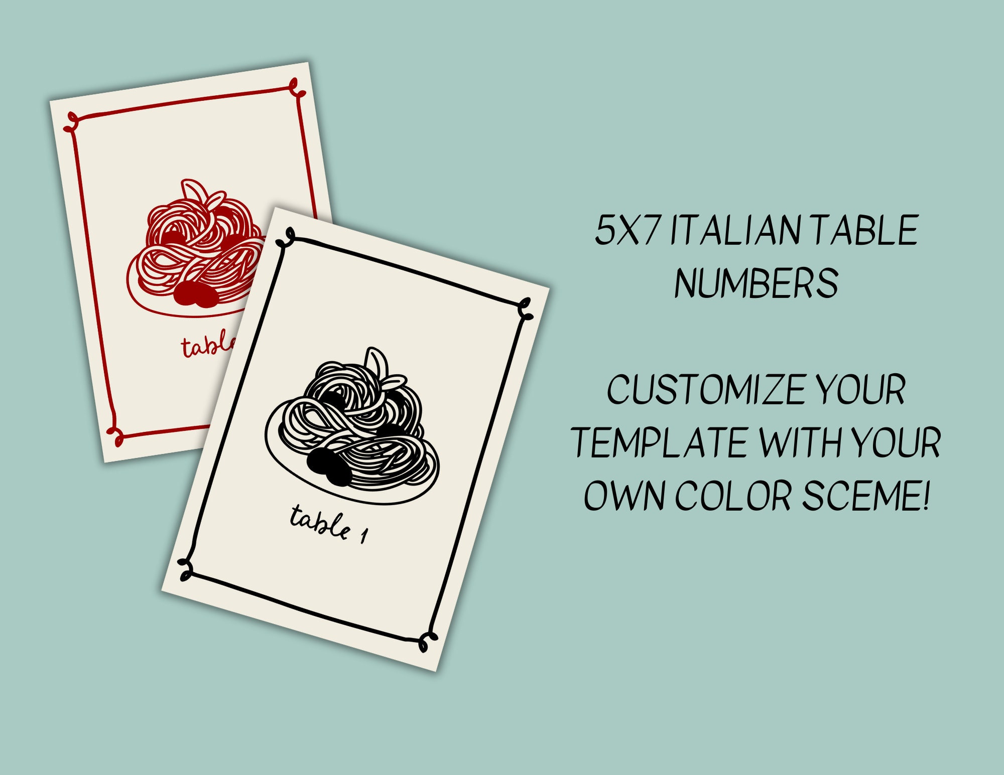 Italian Wedding Table Numbers: Pasta Illustration (digital Download) - Etsy