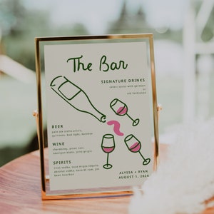 Handgezeichnete Bar Menu Schild Vorlage | Handgeschriebene Getränkekarte | Illustrierte Hochzeitskarte | Wein Scribble | Druckbar