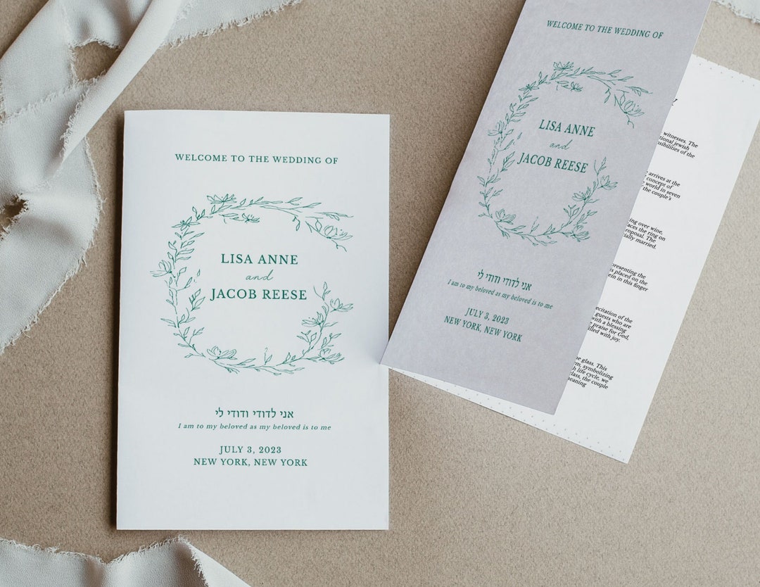 Jewish Wedding Program Greenery Template, Jewish Wedding Ceremony Jewish Wedding Program Greenery Template, Jewish Wedding Ceremony