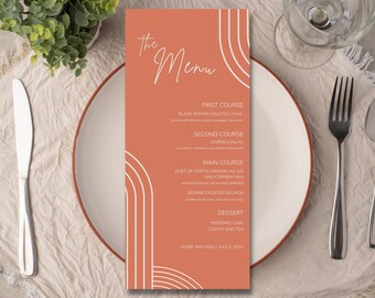 Terracotta Geometric Wedding Menu Card: Burnt Orange Printable (Instant Download)