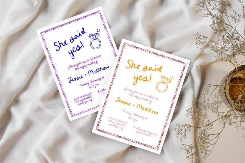 Hand Drawn Engagement Party Invite Template, Whimsical Scribble Illustration, Engagement Celebration Invitations, Hand Written, Editable image 4
