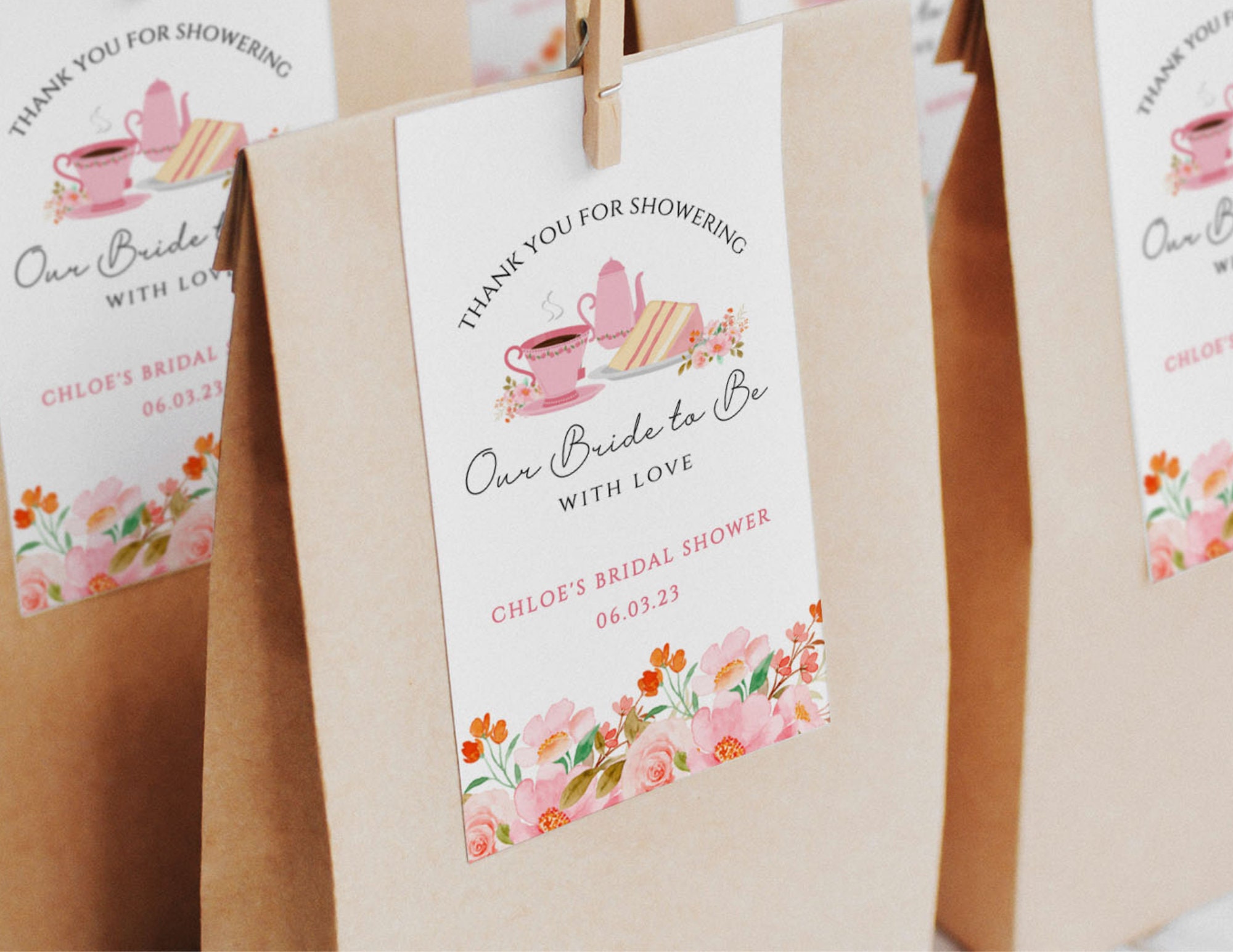 Tea Party Favor Tag Template: Bridal Shower Thank You (instant Download ...
