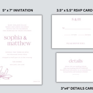 Floral Pink Wedding Invitation, Botanical Wedding Invitation, Pale Pink Invitation Template, Blush Wedding Suite image 2