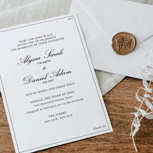 Plantilla de invitación de boda judía tradicional, invitación a ceremonia judía imprimible, invitación 100% editable, Templett, descarga instantánea