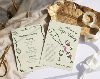 Plantilla de itinerario de boda en Napa: itinerario de viñedos dibujado a mano (descarga digital)