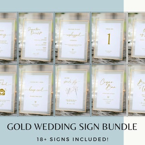 Gold Wedding Signage Template Bundle | Wedding Sign Bundle | Reception Sign Bundle | Printable Wedding Signs | Minimalist Wedding Bundle