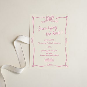 Pink Bow Bridal Shower Invitation Template: Hand-Drawn Design (Digital Download)