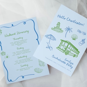 Charleston Bachelorette Party Itinerary Template | Charleston Bachelorette Weekend Timeline | Illustrated Bach Party Invitation + Planner