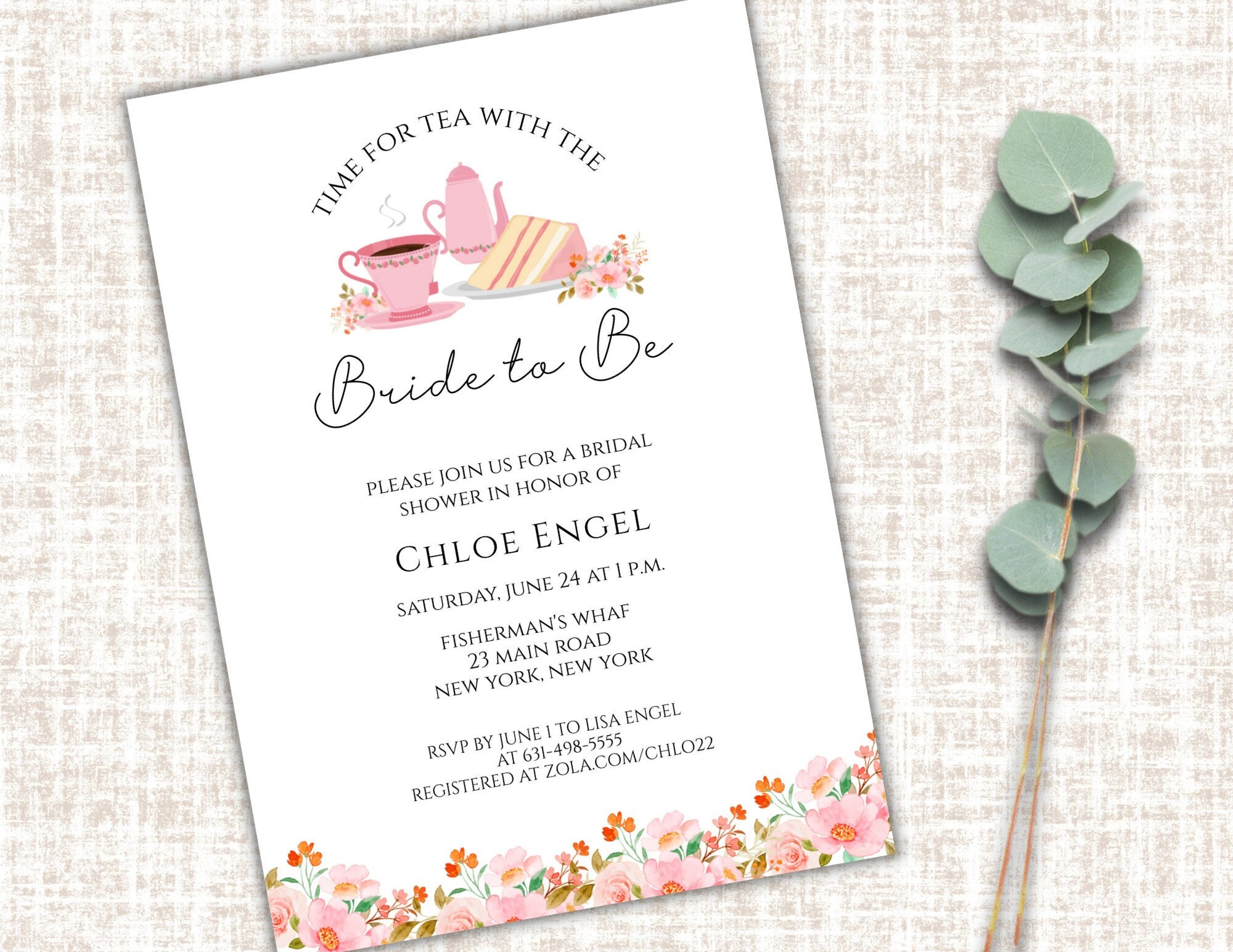 Tea Party Bridal Shower Invite Printable Bridal Shower Tea Invitation Template Instant Download ...