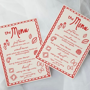 Italy Wedding Menu Template, Fun Unique Scribble Illustration, Handdrawn Rehearsal Dinner Menu, Editable Wedding Table Menu