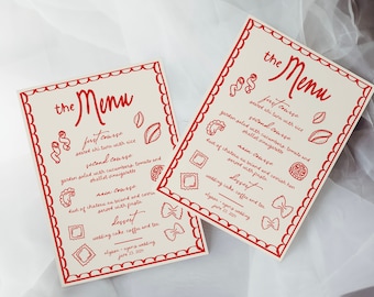 Italy Wedding Menu Template, Fun Unique Scribble Illustration, Handdrawn Rehearsal Dinner Menu, Editable Wedding Table Menu