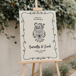 Hand Drawn Wedding Welcome Sign Template | Cute People | Scribble Doodle Illustration | Retro Vintage Wedding Rehearsal Sign | Couple Shower