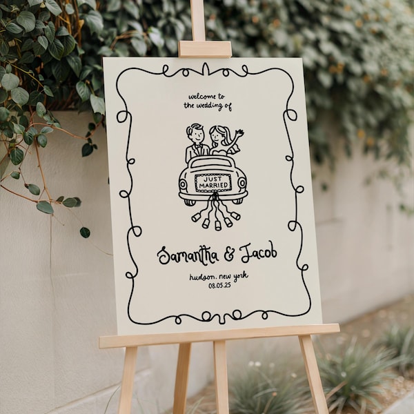 Hand Drawn Wedding Welcome Sign | Retro Doodle Illustration (Digital Download)