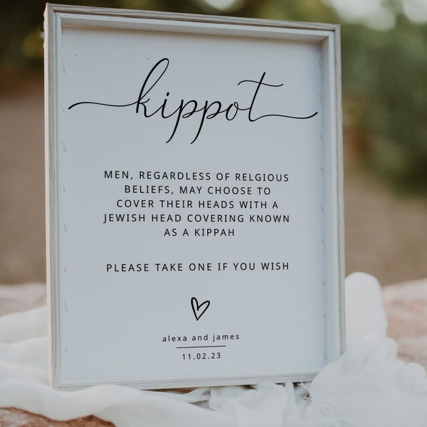 Kippah Sign Template, Modern Minimalist Kippot Sign, Jewish Wedding Yarmulke Basket Sign, Printable Download For Jewish Minimalist Weddings