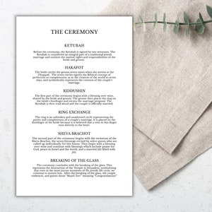 Inserción explicativa de bodas judías, Guía de bodas judías, Programa de ceremonias de bodas judías, Programa de bodas religiosas, Templett imprimible