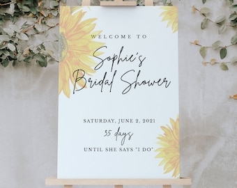 Sunflower Bridal Shower Welcome Sign  | Welcome to Bridal Shower Sign | Printable Wedding Shower Sign | 100% Editable