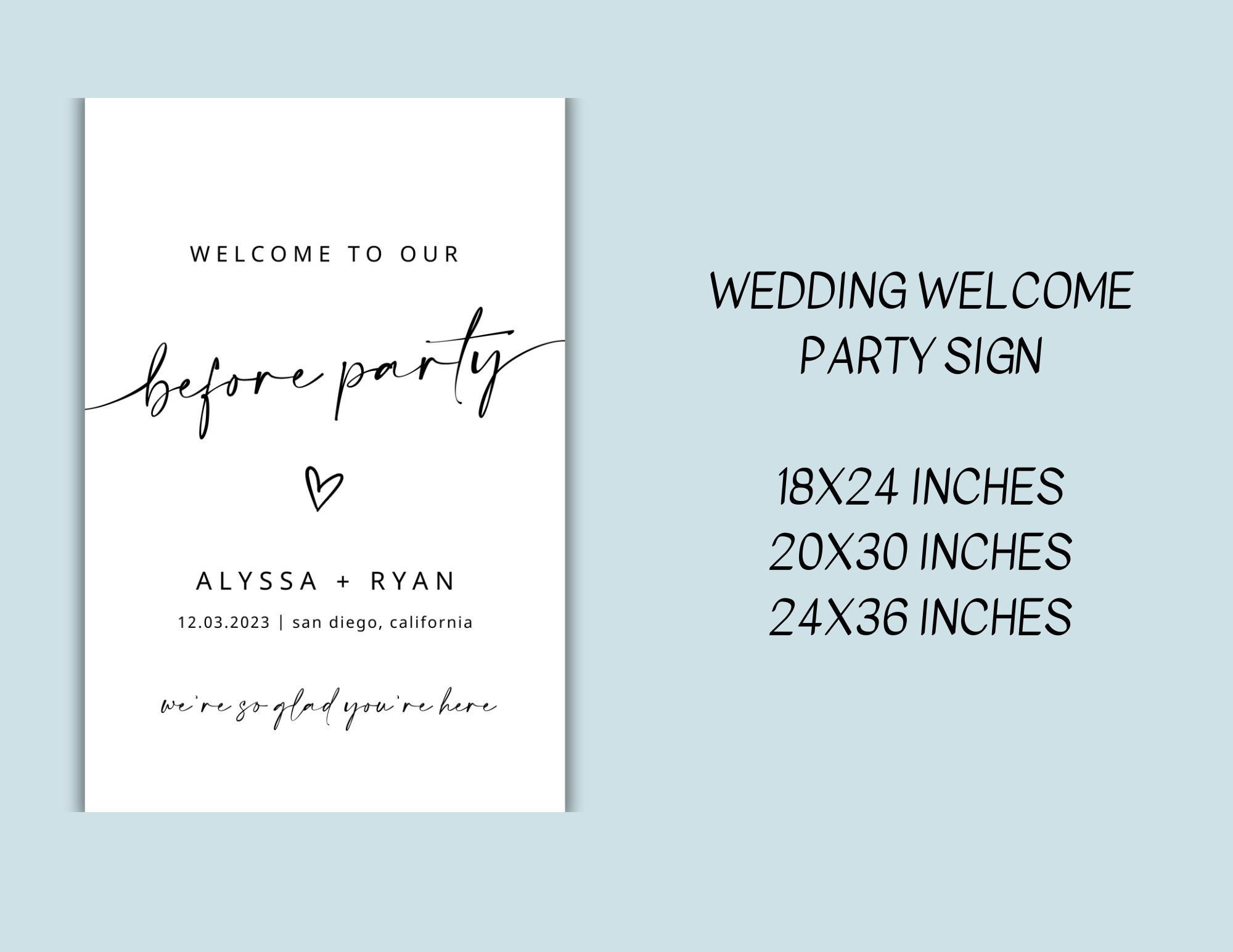 Modern Wedding Welcome Sign Template: Rehearsal Dinner Decor (instant ...