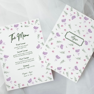 Floral Wedding Menu Template, Whimsical Scribble Illustration, Hand Drawn Fun Wedding Dinner Menu, Editable, Instant Download