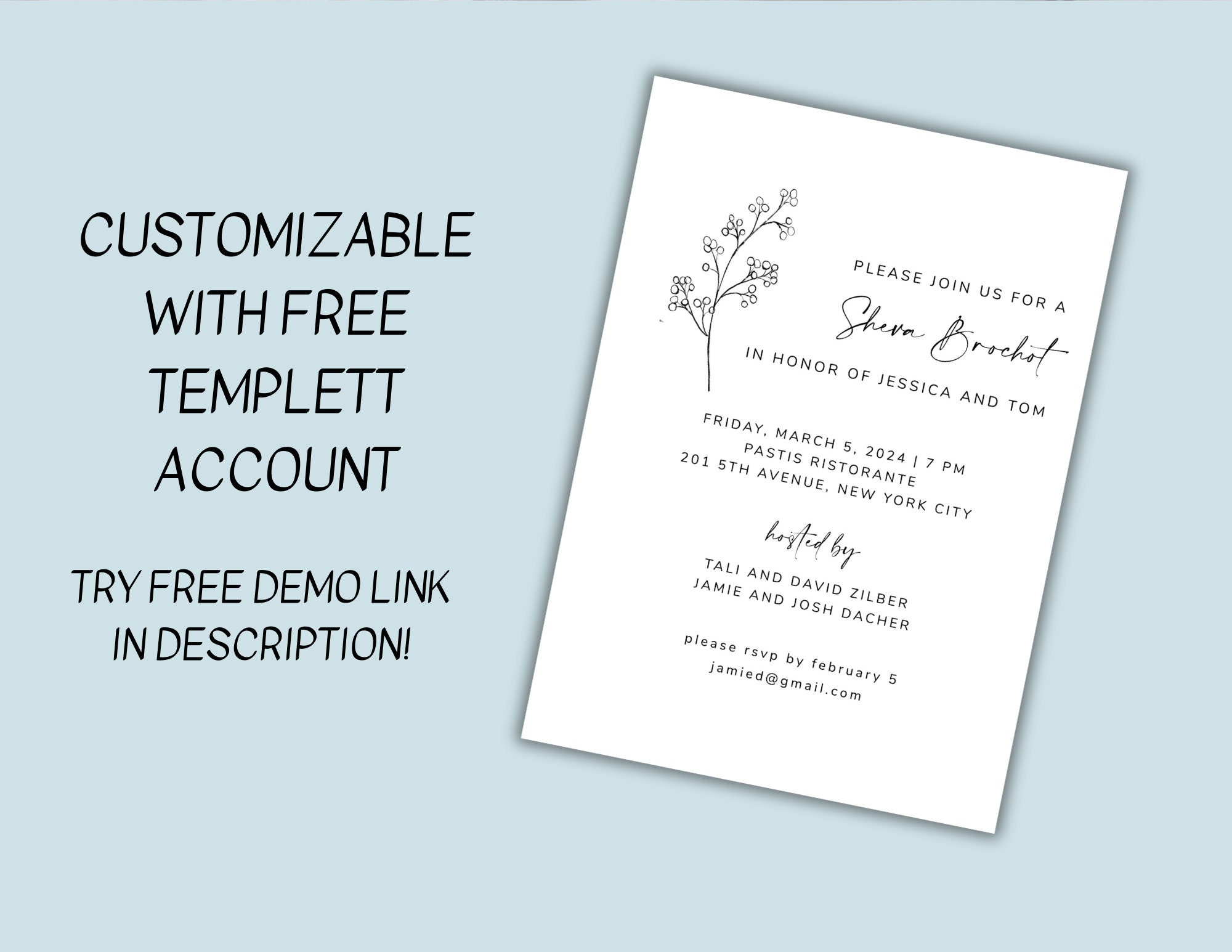 Sheva Brachot Invitation Printable Jewish Simcha Invite Shabbat Dinner ...