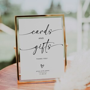 Minimalistische kaarten en geschenkenbord | Moderne bruiloft tekenen sjabloon | Afdrukbare huwelijksgeschenken teken | Bruids douche cadeau teken | Verlovingsgeschenken