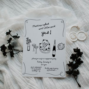 Hand Drawn Engagement Party Invitation Template, Whimsical Scribble Illustrations, Engagement Invites, Handwritten Were Engaged Invites image 2