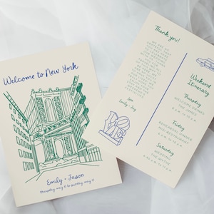 Plantilla de nota de la bolsa de bienvenida de la boda de Nueva York, carta y itinerario de la boda de la ciudad de Nueva York, cronología de la boda de Brooklyn, descarga instantánea