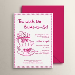 Tea Party Bridal Shower Invitation: Whimsical Hand-Drawn Design