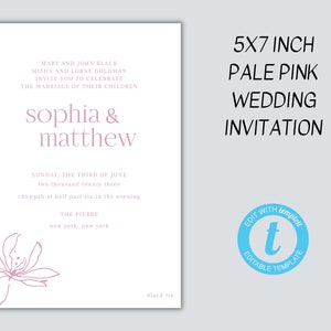 Floral Pink Wedding Invitation, Botanical Wedding Invitation, Pale Pink Invitation Template, Blush Wedding Suite image 3