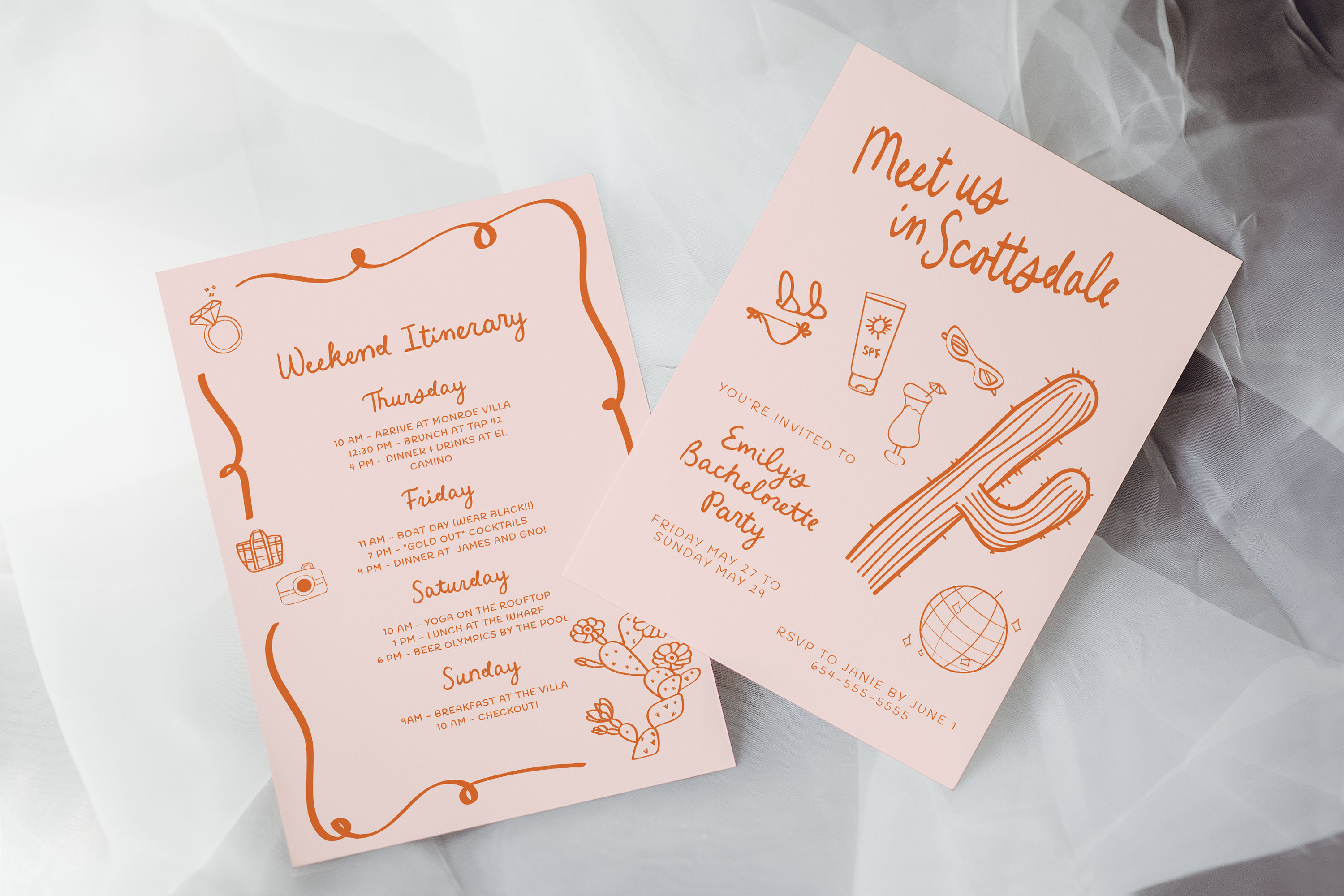 Scottsdale Bachelorette Party Invitation + Itinerary Template | Desert Bach Weekend Timeline | Scottsdale Before the Veil Invites