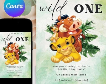 Editable Simba Birthday Invitation Template, Printable Birthday Party Invitation, Digital Kids Party Invitation Template, Simba Bday Card,