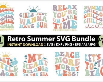 Retro Summer SVG Bundle, SVG Design Bundle, Cricut, Silhouette, Easy To Use, Sun, Palm, Summer, Retro, Colorful, Digital Download