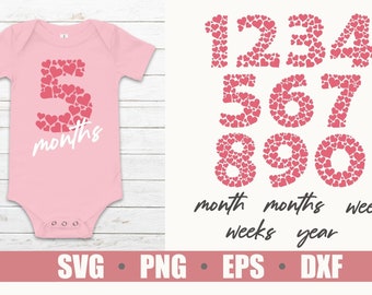 Baby Milestone SVG Bundle, Cricut, Silhouette, Easy To Use, Hearts, Numbers, Months, Weeks, Years, Digital Download