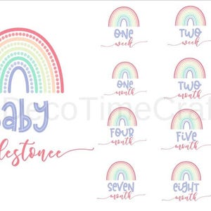 Rainbow Baby Milestones SVG Bundle, Cricut, Silhouette, Facile à utiliser, Coeurs, Chiffres, Mois, Semaines, Années, Téléchargement numérique