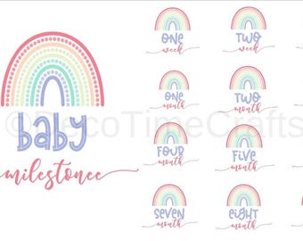 Rainbow Baby Milestones SVG Bundle, Cricut, Silhouette, Easy To Use, Hearts, Numbers, Months, Weeks, Years, Digital Download