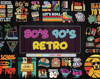 Retro 80s - 90s SVG Bundle - Retro T-shirt Bundle - 25 + Files - Cricut Silhouette, 70s - 80s -90s Svg Bundle, Easy To Use, Digital Files
