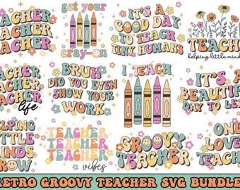 Retro Groovy Teacher SVG Bundle Graphic - Retro T-shirt Bundle - Cricut Silhouette - Svg Bundle - Easy To Use - Digital Files - EPS - PNG